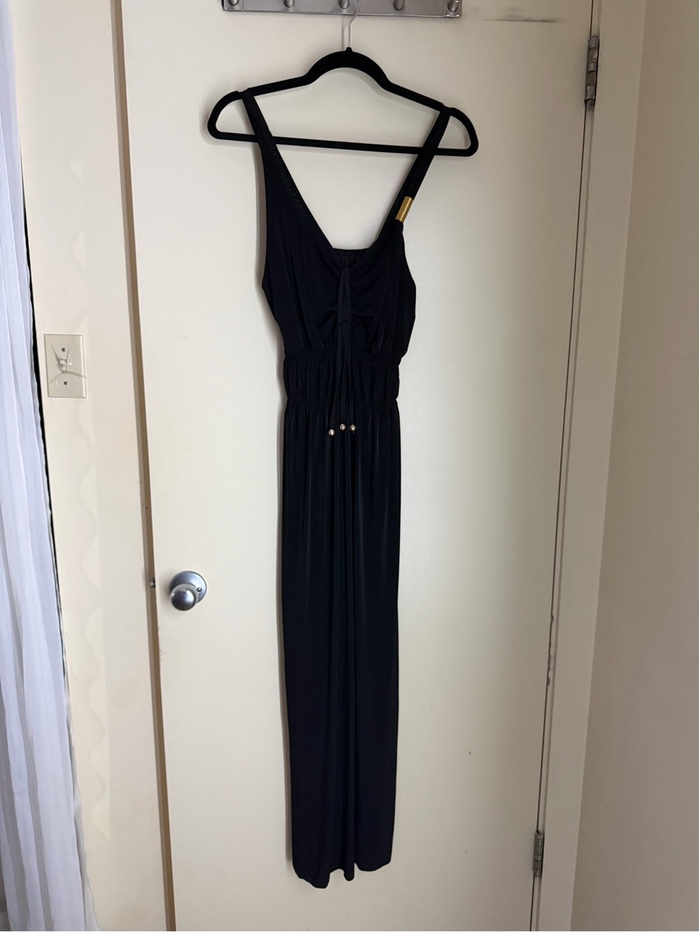 Black Sleeveless Maxi Dress with Gold Accent